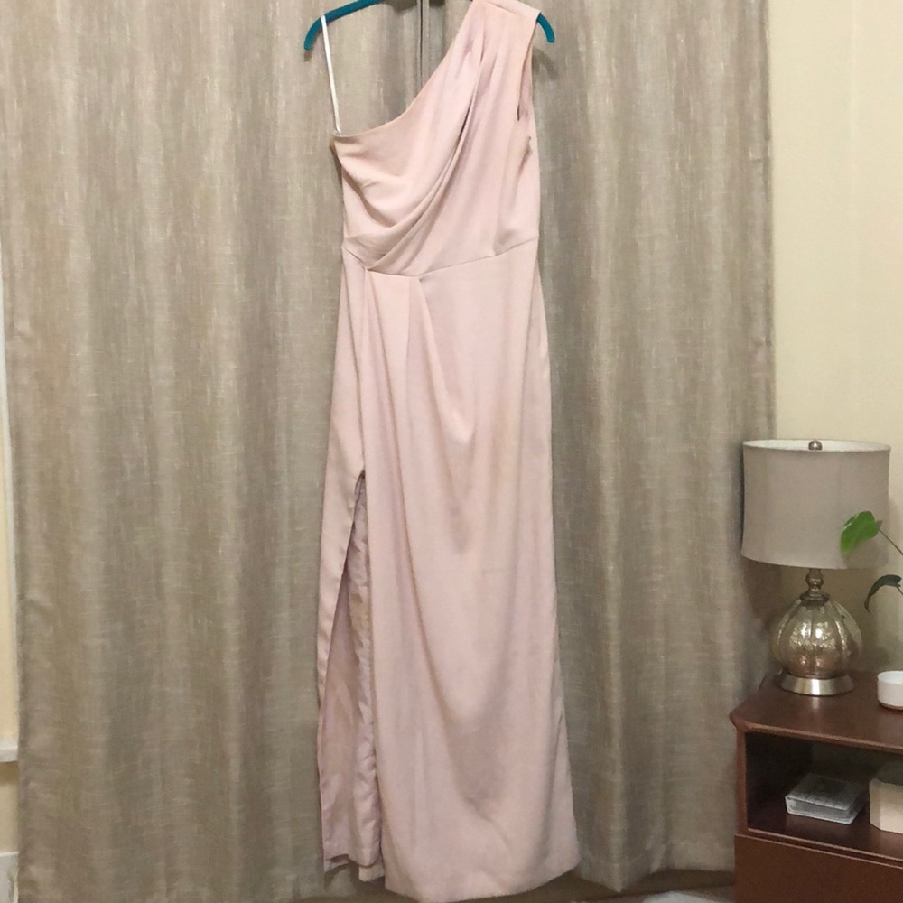 Bridesmaid time! Blush one shoulder dress!